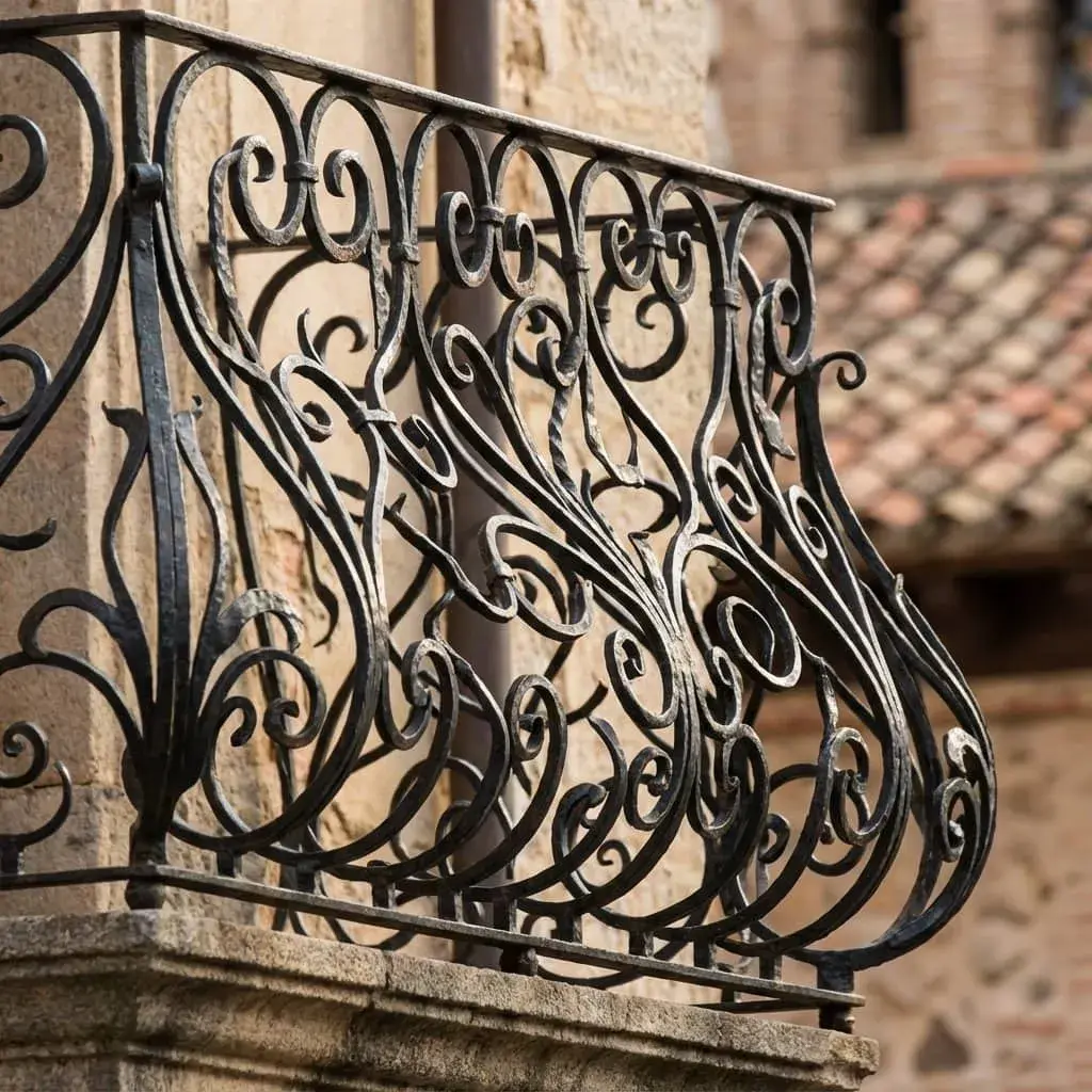 Barandilla de forja artistica negra en escalera interior