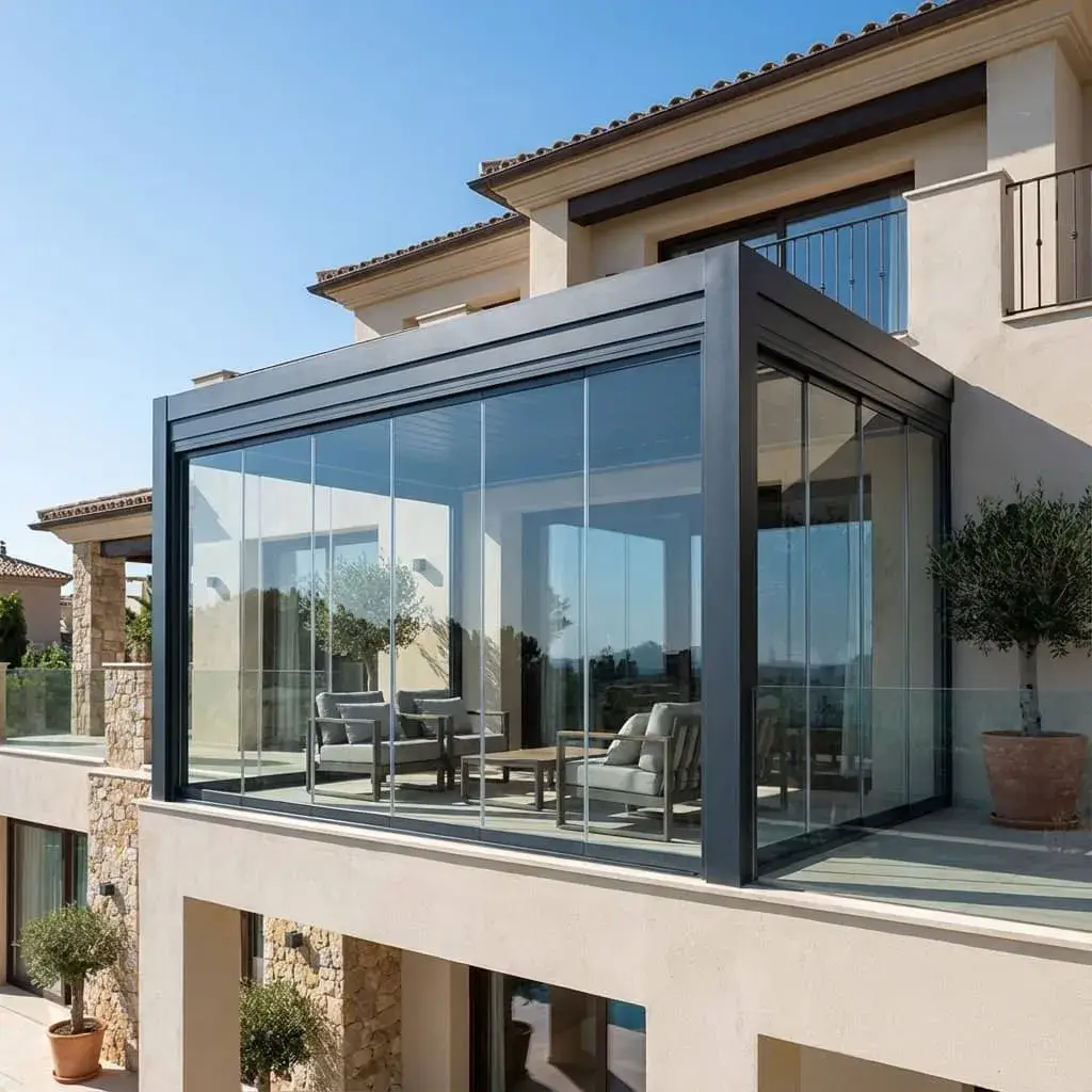 Cerramiento de terraza con cortinas de cristal sin perfiles en Zaragoza