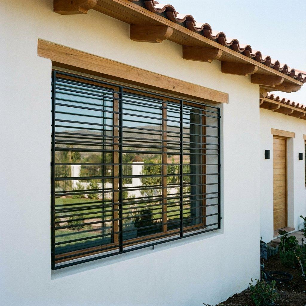 Rejas modernas horizontales negras en ventana de chalet en Zaragoza