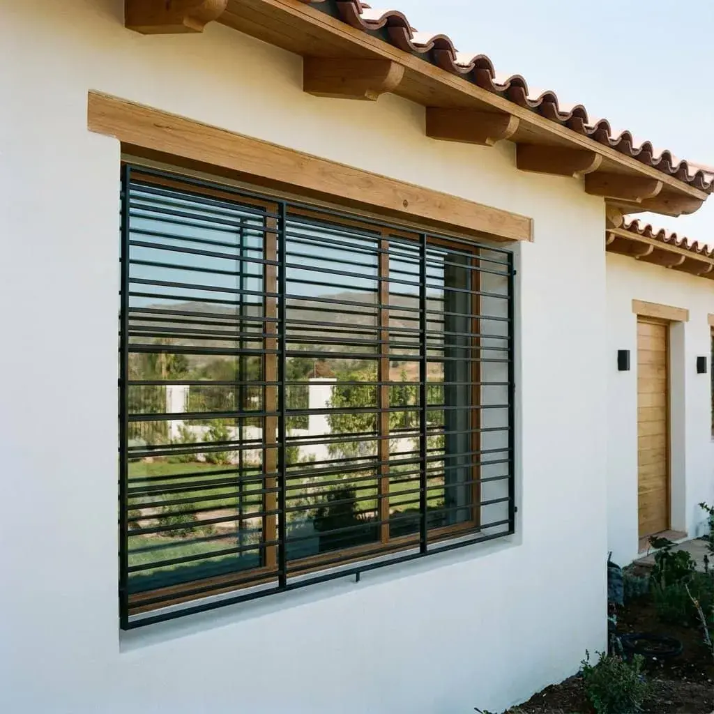 Rejas modernas horizontales negras en ventana de chalet en Zaragoza